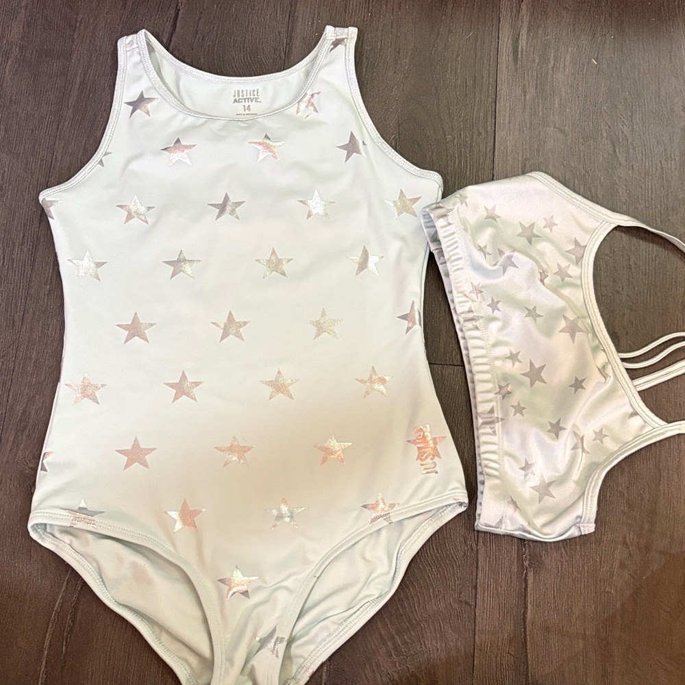 Justice dance athletic one piece with bonus athletic top size 14 girls